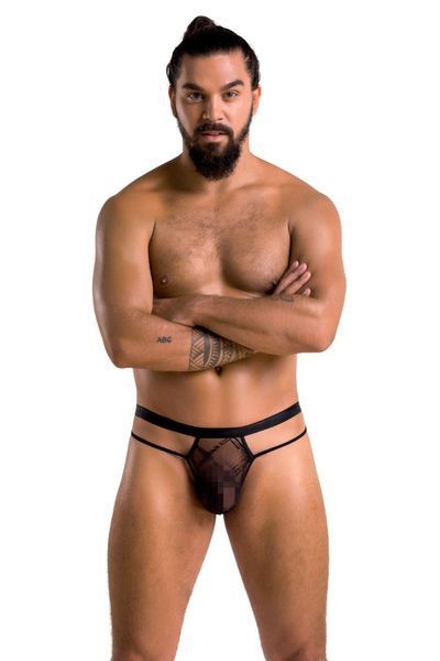 Seksowne stringi męskie Passion 029 THONG COLLIN, L/XL (czarny) 15974 zdjęcie