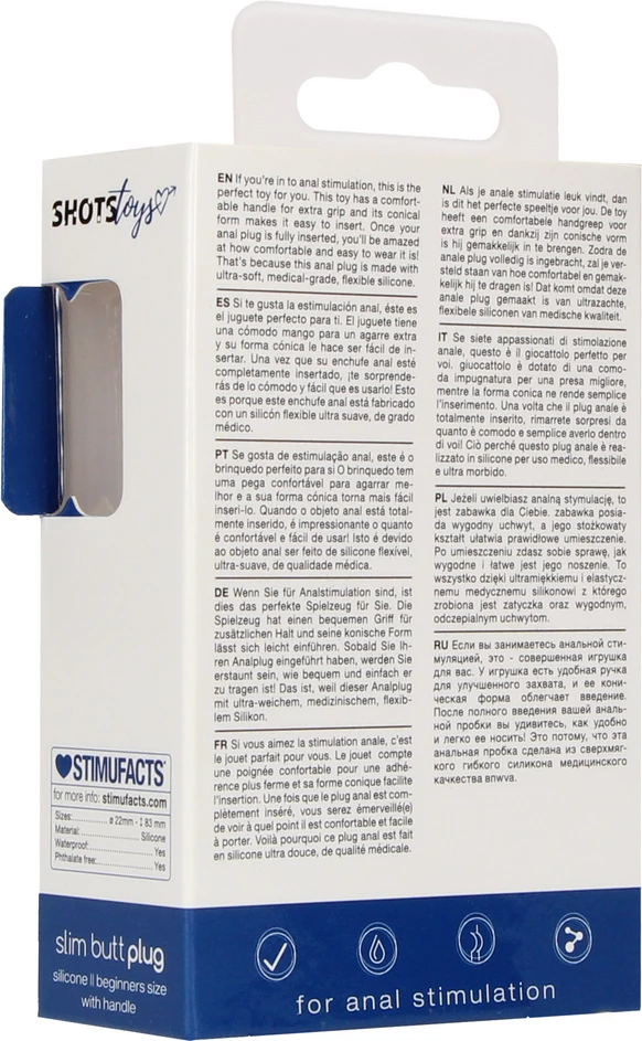 Korek analny ShotsToys Slim Butt Plug, 8.3 cm (niebieski) Korek analny ShotsToys Slim Butt Plug, 8.3 cm (niebieski)